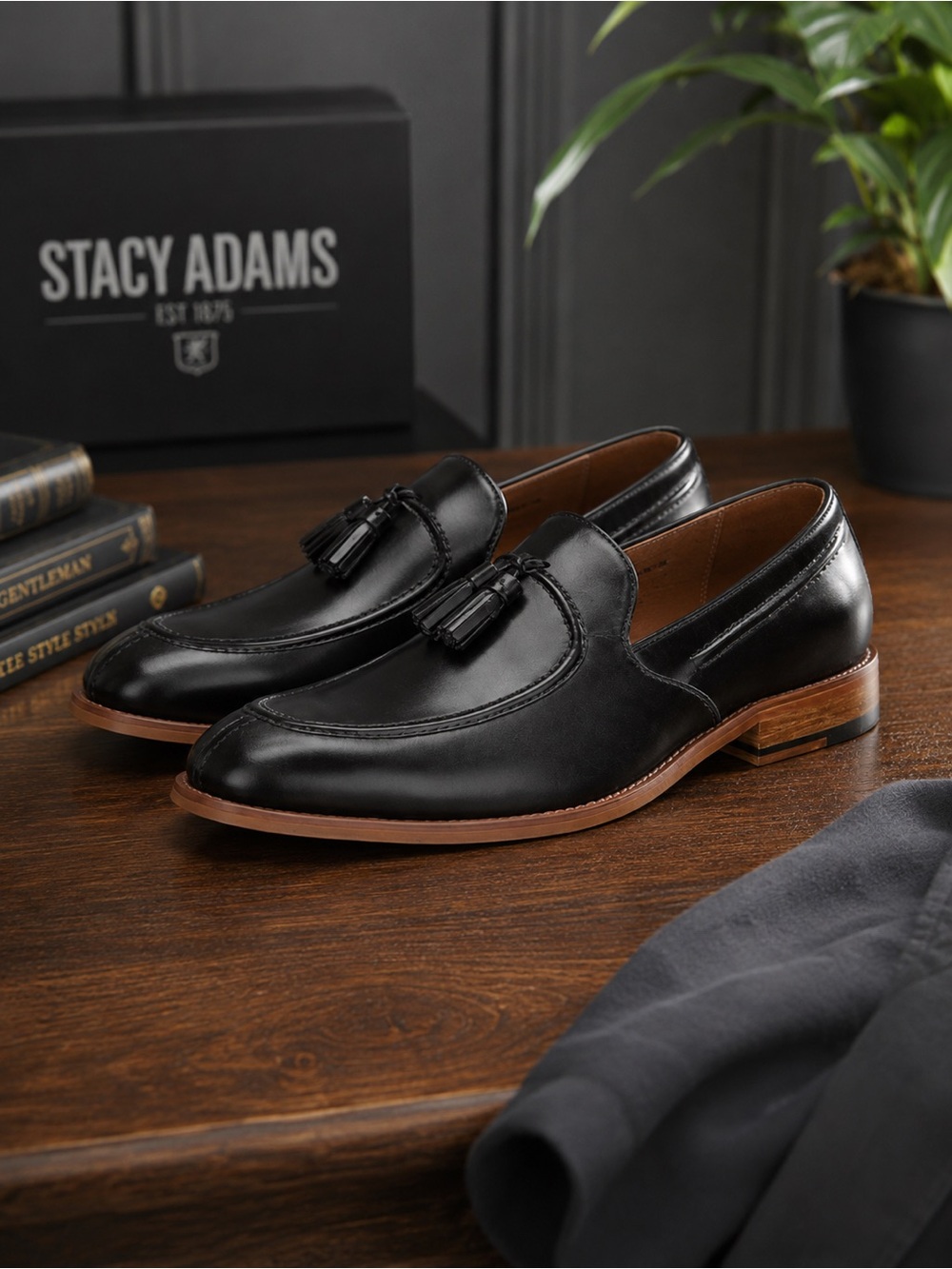 Stacy Adams Donovan Black Leather Tassel Loafers Slip On Loafers Size 9.5